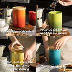 Sweejar Ceramic Food Storage Jar, Stackable Kitchen Canisters, Containers with Airtight Seal Wooden Lid for Serving Coffee Grounds, Coffee Bean, Flour, Tea, Spice and More - 39 Fl Oz (Gradient Gray)