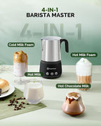 Maestri House Milk Frother, 4-in-1 Electric Milk Steamer and Frother, 16.9OZ 600W Smart Touch Control Hot and Cold Foam Maker, Memory Function for Latte, Cappuccinos, Warm Milk, Hot Chocolate Milk