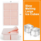 Nax Caki Pink Large Ice Cube Tray with Lid Pack of 2, Stackable Big Silicone Square Ice Cube Mold for Whiskey Cocktails Bourbon Soups Frozen Treats, BPA Free