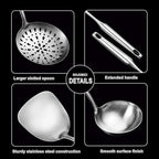 Cooking Utensils Set Stainless Steel Kitchen Metal Serving Utensils Set of 6 Pcs-Wok Spatula Ladle Set, Slotted Skimmer, Pasta Server, Serving Spoon, Slotted Spatula Tunner,Dishwasher Safe