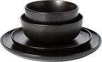 Gibson Elite James Street Stoneware Matte Reactive Double Bowl Dinnerware Set - Pepper Black, Service for 4 (16pcs)