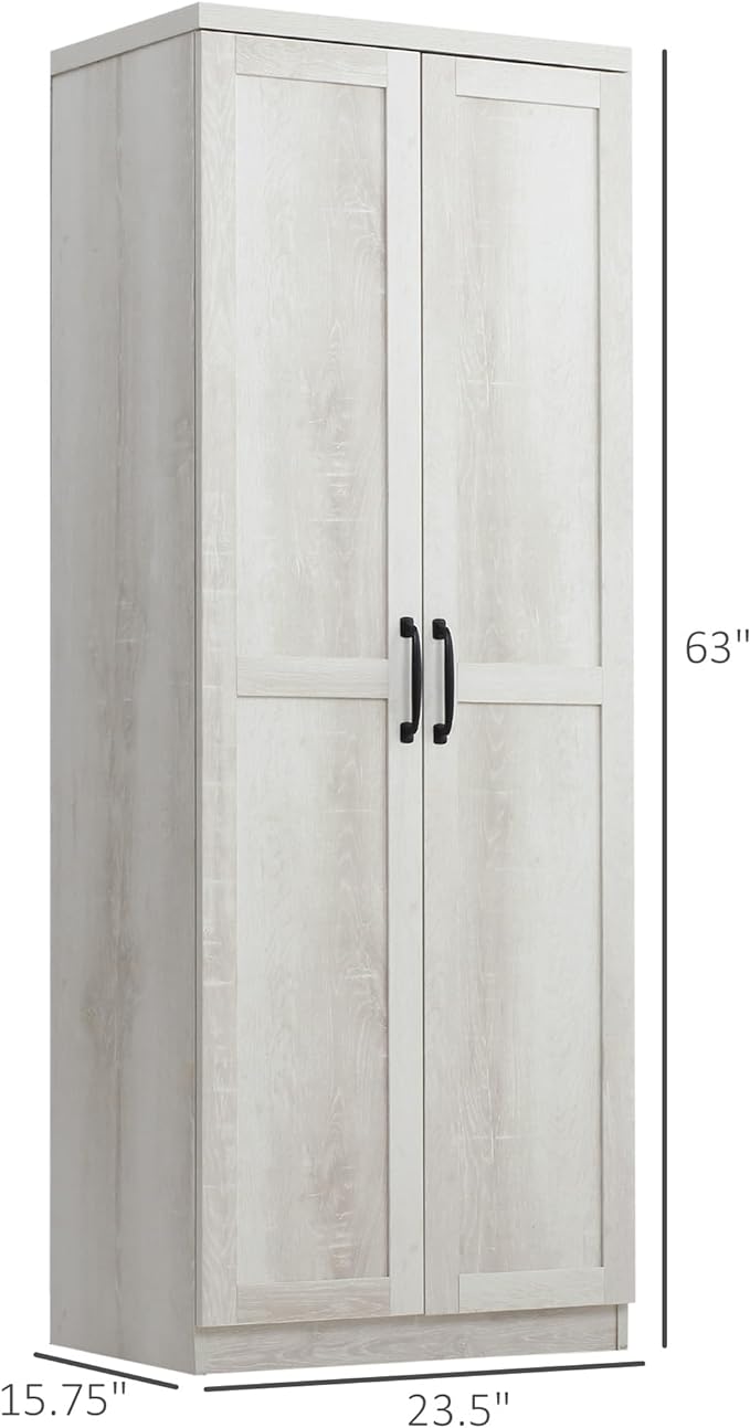 HOMCOM 63" 2-Door Kitchen Pantry, Freestanding Storage Cabinet with 5-Tier Shelving and 2 Adjustable Shelves for Dining Room, Antique White