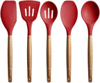Kitchen Utensils Set, Silicone Cooking Utensils Set,Non-Stick Silicone Spatula Set with Natural Acacia Hard Wood Handle, 5 Piece, Upgraded Thickened Cookware