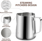 Stainless Steel Espresso Milk Frothing Pitcher - 12OZ/350ML Coffee Milk Frother Cup with Decorating Art Pen for Espresso Machine, Latte Art