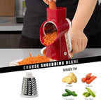 Cheese Grater Hand Crank Rotating Cheese Shredder Stainless Steel Vegetable Slicer Grater for Kitchen 3 Blades for Cheese, Carrot, Cucumber, Nuts, Chocolate, Red