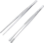 MSY BIGSUNNY Stainless Steel Food Tweezers Multi-function Cooking Tongs Kitchen Serving Tong (12" Round & 12" Pointed Tweezers)