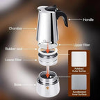 Coffee Maker 9 Cup Moka Pot Stainless Steel Percolator coffee pot Espresso Maker, Compatible with Gas, Electric, Ceramic, and Induction stovetops(15 fl oz/450 ml)
