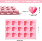 3PCS Hard Candy Molds Silicone, Gummy Chocolate Silicone Mold, Candle Soap Wax Melts Mold, 15 Cavity Heart Silicones Molds for Gummy, Hard Candy, Ice, Wax (Including Square, Round, Heart)