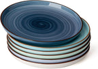 Sweese Porcelain Dessert Plates 7.4 Inch - Round Salad/Appetizer Plate Set, Microwave Dishwasher Safe, Set of 6, Cool Assorted Colors