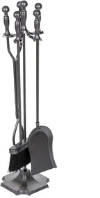 nalone 5 Pieces Fireplace Tools Set, Wrought Iron with Silver Pattern Fireplace Accessories Set with Poker, Tong, Shovel, Brush, Fire Place Tools Indoor Outdoor (Grey)