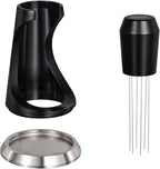 WDT Espresso Distribution Tool, MATOW 6 Prongs Coffee Needle Distribution Tool with Stand - Needle Espresso Distribution Stirrer - 0.4mm Thick Wires - Anodized Aluminum Handle and Stand