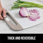 GORILLA GRIP BPA-Free Reversible Kitchen Cutting Board Set of 3, US Designed, Nonporous, Juice Grooves Catch Liquid, Slip Resistant Border, Dishwasher Safe, Durable Large Food Chopping Boards, Almond