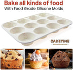 Silicone Muffin Pan, Metal Reinforced Frame Cupcake Pan 12 Cups Regular Size Easy to Move in or Out of Oven Non-Stick (2)