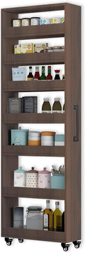 7-Tier Slim Storage Cart, Wooden Rolling Pantry Cabinet with Wheels, Narrow Shelf Organizer for Kitchen, Bakers Rack, Dining Room, Closet, Small Spaces Gray 47.2" H*9.8" W*23.6" D