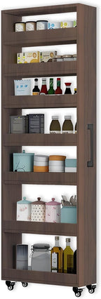 7-Tier Slim Storage Cart, Wooden Rolling Pantry Cabinet with Wheels, Narrow Shelf Organizer for Kitchen, Bakers Rack, Dining Room, Closet, Small Spaces Gray 47.2" H*9.8" W*16.9" D