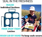 Bento-Box insulated Lunch Bag and Ice Pack Set. Lunch Boxes Snack Containers Kids Boys Girls Adults. 6 Compartments, Leakproof Portion Boxes Insulated Bags for School Lunches, BPA Free (Blue + Navy)