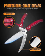 Heavy Duty Poultry Shears - A Must Have chicken processing equipment, Kitchen Scissors for Meat, Chicken, Turkey, and Vegetables - Non-Slip Handle, Safety Lock, Dishwasher Safe