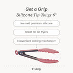 Starpack 'Get a Grip' Silicone Kitchen Tongs for Cooking 9 Inch - BBQ Silicone Tongs for Grill Heat Resistant to 600°F - Stainless Steel Utensils with Non Stick Rubber Tips for Serving Food