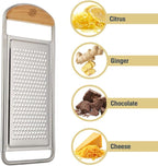 Cheese Grater Handheld - Stainless Steel Flat Food Grater with Cherrywood Handle - Fine Shredder Kitchen for Hard Cheese, Spices, and Zesting - Italian Made Kitchen Gadgets by Kings County Tools