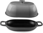 Enameled Cast Iron Dutch Oven for Professional Sourdough Bread Baking | 5.5 Quart Loaf Size Oval Cookware Pot with Lid | Triple-Layer Enamel Coating Pan with Non Stick Silicone Mat | Gray