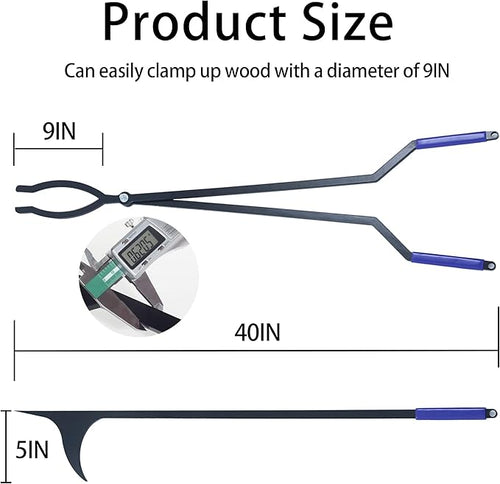 40” Heavy Duty Fire Tongs Set Firewood Grabber with Scissor Shape Serrated, Large Fire Pit Tool Outdoor/Indoor Bonfire Campfire Fireplace Tongs, A Pair of Gloves