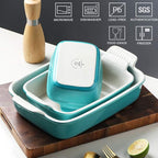Sweejar Baking Pans Set, Ceramic 9x13 Baking Dish with Handle, Rectangular Casserole Dishes for Oven, Bakeware Sets of 3, Durable Lasagna Pan Deep for Kitchen, Banquet, Wedding Gift(Turquoise)