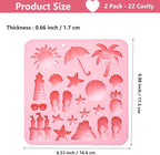 Summer Beach Theme Silicone Molds, Summer Beach Chocolate Silicone Molds 44 Cavity Gummy Mold Candy Mold for DIY Resin Product Cookie Ice Cube Baking Mould 2PCS Pink