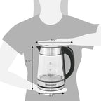 Elite Gourmet EKT602X Glass Electric Tea Kettle Hot Water Heater Boiler BPA-Free with Blue LED Interior, Fast Boil and Auto Shut-Off, Strix Controller, 1.7L, Stainless Steel