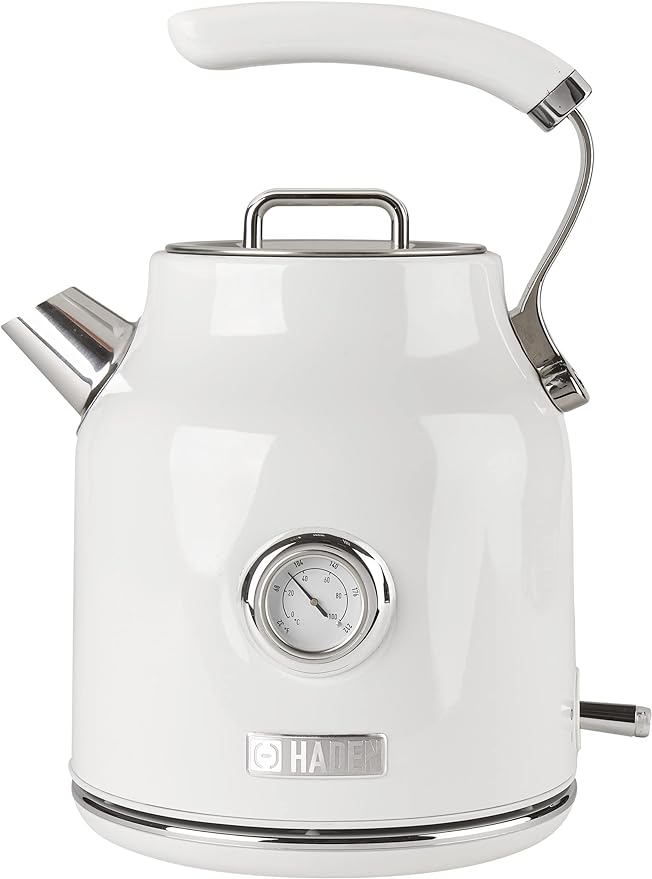 Haden Dorset 1.7 Liter Stainless Steel Electric Kettle, Hot Water Kettle with 360-Degree Base and Auto Shutoff, Ivory & Chrome
