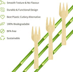 Bamboo Utensils | 200PK Mini-Bamboo Forks 3.54" Disposable Small 100% Biodegradable Compostable Cutlery Set Eco Friendly Renewable Natural