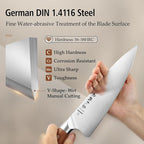 HEZHEN 8 PCS Kitchen Knife Block Set, German DIN 1.4116 Steel Knife Set with Block and Sharpener,Kitchen Shear, Ultra Sharp Blade,Red Wood Handle, Gift Packing