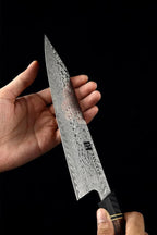 XINZUO 8.5 Inch Japanese Kiritskue Chef Knife, Professional Chef Knife,Damascus Kitchen Knife for Chefs and Home Cooking, Desert Ironwood Handle, Walnut Magnetic Wooden Sheath, Acacia Wood Box Package