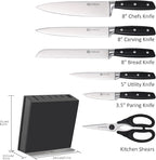 Knife Set, 7 Piece Sharp Chef Knife Set with Solid Wood Block, Unique One-Sided Magnetic Design, Full-tang Stainless Steel Knife Block Set for Home and Restaurants, Elegant Black