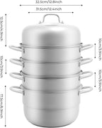 5-Layer Steamer Stackable Steam Cooker, 304 Stainless Steel Steamer with Stackable Pan and Lid, 23.6inch Multi Tier Cookware Pot for Cooking Dumplings, Steamed Buns