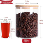 Set of 2 Glass Flour Container with Airtight Bamboo Lid, Large Food Jar with Wooden Lid for Storage Flour, Sugar, Cookies, Rice, Coffee Beans(3L)