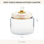 MACKENZIE-CHILDS Rosy Check Kitchen Canister, Decorative Pink-and-White Glass Storage Jar with Lid, Medium