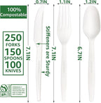 MISISIPI Compostable Forks Spoons Knives Silverware Utensil set Extra Heavyduty Eco-friendly BPI Certified Disposable Plastic free Utensils Cutlery Set Flatware Tableware (Cutlery Set-500)