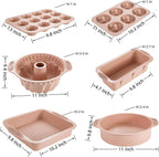 Nonstick Silicone Bakeware Set, 6 set Baking Cake Pan, Economical BPA Free Heat Resistant Bakeware Tools for DIY Loaf Bread Cheesecake Pizza Cupcake Muffin (Pink)