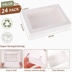 24pcs Cookie Boxes,14x10x2.5 Inch Large Bakery Boxes with Window for Pies Chocolate Strawberries Muffins Donuts Pastry Dessert Christmas(White) (White, 14 * 10 * 2.5inch/24pcs)