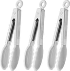 Mini Tongs with Silicone Tips 7-Inch Serving Tongs, Set of 3 (White)