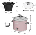Sunvivi 2 Quart Slow Cooker, Small Slow Cooker with Removable Ceramic Pot, Food Warmer with 3 Heating Settings & Dishwasher Safe Glass Lid, Pink