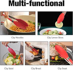 Kitchen Tongs 2 Pcs Tongs for Cooking 7 Inch 9 Inch Red Silicone Tongs Stainless Steel Locking Food Tong with Non-Slip Silicone Tips Heat Resistant Serving Tong for BBQ Grilling Salad Kitchen Utensil