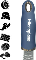 Microplane Premium Zester Grater in Denim Blue | Lemon Zester tool, Hard Cheese & Vegetable Grater | For Citrus, Parmesan Cheese, Garlic, Ginger, Nutmeg | Fine Stainless Steel Blade, Made in USA