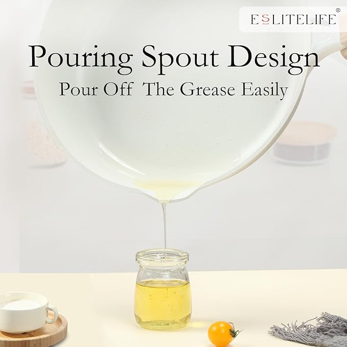ESLITE LIFE Nonstick Ceramic Frying Pan Skillet with Lid, Non-Toxic Egg Omelette Kitchen Cooking Pans Compatible with All Stovetops (Gas, Electric & Induction), PTFE & PFOA Free (White, 8" w/Lid)