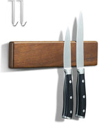 ENOKING Magnetic Knife Holder for Wall, 10 Inch Powerful Magnetic Knife Holder for Refrigerator, Knife Magnetic Strip No Drilling Acacia Wood Wall Knife Holder Magnet Magnetic Knife Bar with 2 Hooks