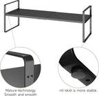 16.5~27.1" Expandable Shelf Organizer, 2Pack 10.2" Wide Stackable Cabinet Shelf Organizers, Black Metal Sturdy Kitchen Counter Storage for Countertop, Adjustable Height Spice Rack