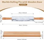 Marble Rolling Pin - 18.9" Marble Rolling Pins for Baking, Pastry, Pizza Dough & More - Polished Non-Stick Surface, Long Dough Roller with Wooden Handles & Base