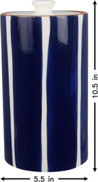 Young's Inc. 4 Pcs Set Cylindrical Ceramic Canisters- Storage Container for Kitchen and Bathroom - Beautiful Home Decor Accent to Store Food, Coffee, Tea, and More - White, Blue