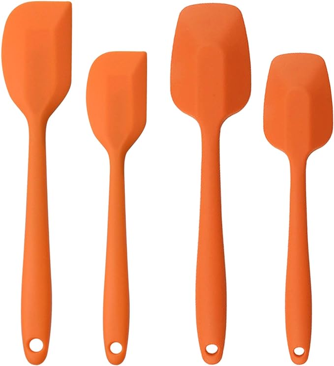 Silicone Spatulas Set, Rubber Spoon Spatula Heat Resistant Spoonula One Piece Design Seamless Spatula Non-Stick Scrapers Baking Mixing Tool (Orange Set)