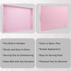 Pink Serving Tray for Coffee Table, Rectangular Plastic Decorative Tray with Handles for Entertaining, Outdoor Patio, Living Room, Ottoman, Bathroom Counter, 11.8”*15.7”*1.6”